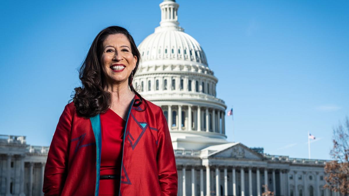 Photo of Congresswoman Teresa Leger Fernandez standing in front of the United States Capitol Building