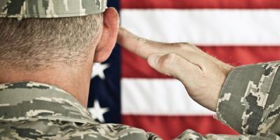 Military soldier saluting American flag
