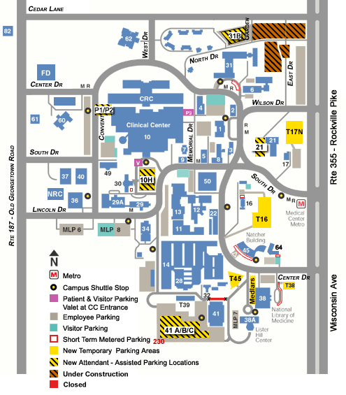 Map depicting locations of temporary parking lots on NIH