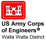 company logo, a stylized red castle with the following text below: US Army Corps of Engineers, Walla Walla District