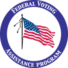 A logo with a waving United States flag surrounded by a circular blue border containing the words Federal Voting Assistance Program