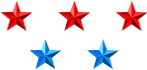 A logo with 5 stars--two blue and three red