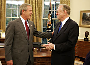 President Bush and Arden L. Bement Jr. in the Oval Office