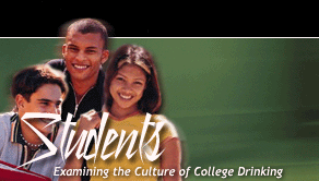 Students: Examining the Culture of College Drinking, 3 students on a green background