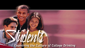 Students: Examining the Culture of College Drinking, 3 students on a pink background