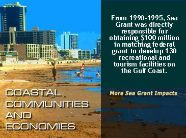 From 1990-1995, Sea grant was directly responsible for obtaining $100 million in matching federal grants to develop 130 recreational and tourism facilities on the Gulf Coast.