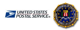This is a graphic of the United States Postal Service LOGO and the FBI Seal
