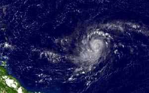 NOAA satellite image of Hurricane Frances taken at 2:45 p.m. EDT on Aug. 26, 2004.