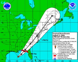 NOAA Tropical Storm Bonnie tracking map.