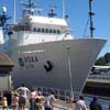 NOAA image of NOAA research vessel Hi'ialakai leaving the NOAA Marine Operations Center, Pacific in Seattle, Wash., before the ship was commissioned Sept. 3, 2004.