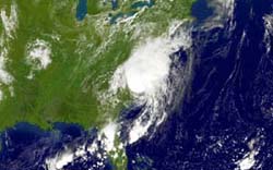 NOAA overhead satellite image of Hurricane Charley taken at 12:45 p.m. EDT on Aug. 14, 2004, as it came ashore over North Carolina.