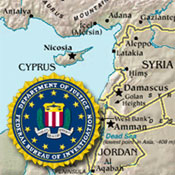 Map of Middle East and FBI Seal.