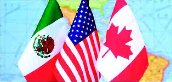 Photograph of Flags of Mexico, the U S, and Canada