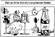 Cartoon image of a Rube Goldberg device