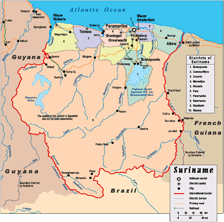map of Suriname