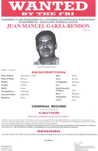 wanted poster for Juan Manuel Garza-Rendon