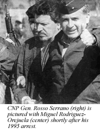 CNP Gen. Rosso Serrano is pictured with Miguel Rodriguez-Orejuela shortly after his 1995 arrest.