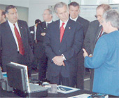 Bioscience Division Director Jill Trewhella briefed President George W. Bush