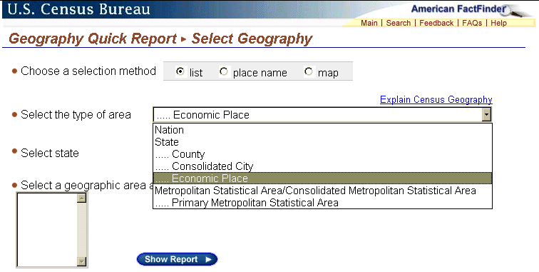 image of Select Geography page (type of area)