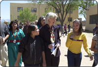 Secretary Norton visits with students of the Santa Fe Indian School, a school that went from the weakest to one of the best schools in the BIA system. 