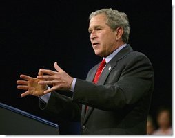 President George W. Bush delivers remarks on the economy at Fox Cities Performing Arts Center in Appleton, Wis., Tuesday, March 30, 2004. White House photo by Eric Draper.