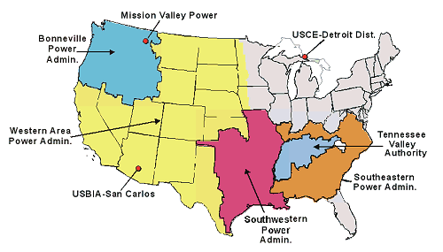 Figure 10.  Service Areas of Federal Utilities, 1998