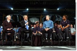President George W. Bush discusses jobs and the economy with employers and employees at BMW Manufacturing Corporation in Greer, S.C., Monday, Nov. 10, 2003. White House photo by Tina Hager.