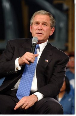 President George W. Bush discusses jobs and the economy with employers and employees at BMW Manufacturing Corporation in Greer, S.C., Monday, Nov. 10, 2003. White House photo by Tina Hager.