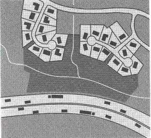drawing showing open space between a highway and a residential area