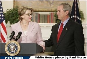 Margaret Spellings, Assistant to the President for Domestic Policy, makes remarks after being nominated to the position of Secretary of Education by President George W. Bush during a ceremony in the Roosevelt Room at the White House on November 16, 2004. White House photo by Paul Morse.